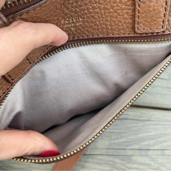 Fossil Tessa chestnut leather small satchel bag purse with crossbody strap - Picture 5 of 16